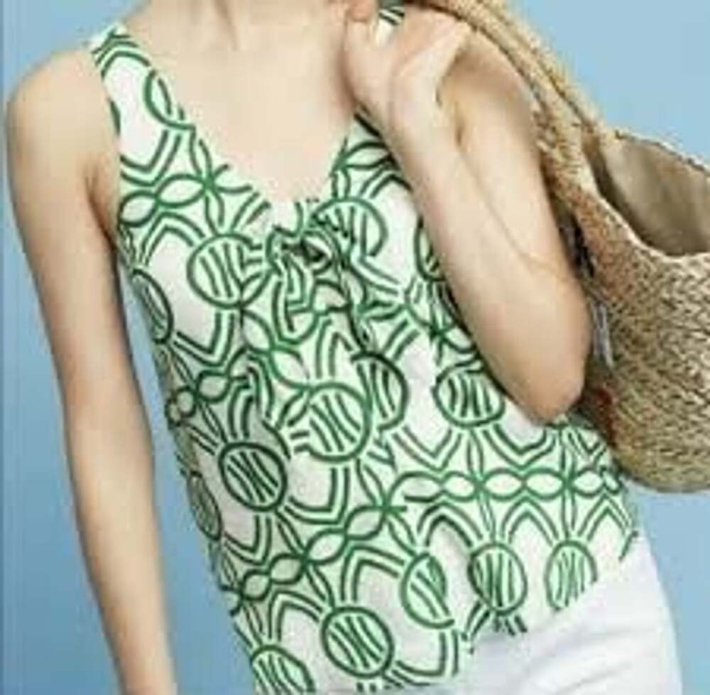 Maeve Green and White Geometric Sleeveless Top Small